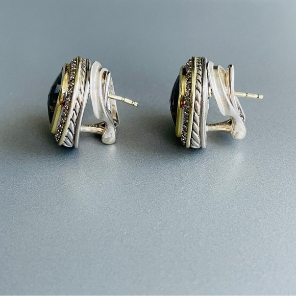 DAVID YURMAN 18K Gold & Sterling 925 Smoky Quartz & Diamond Albion Earri… - Picture 7 of 10